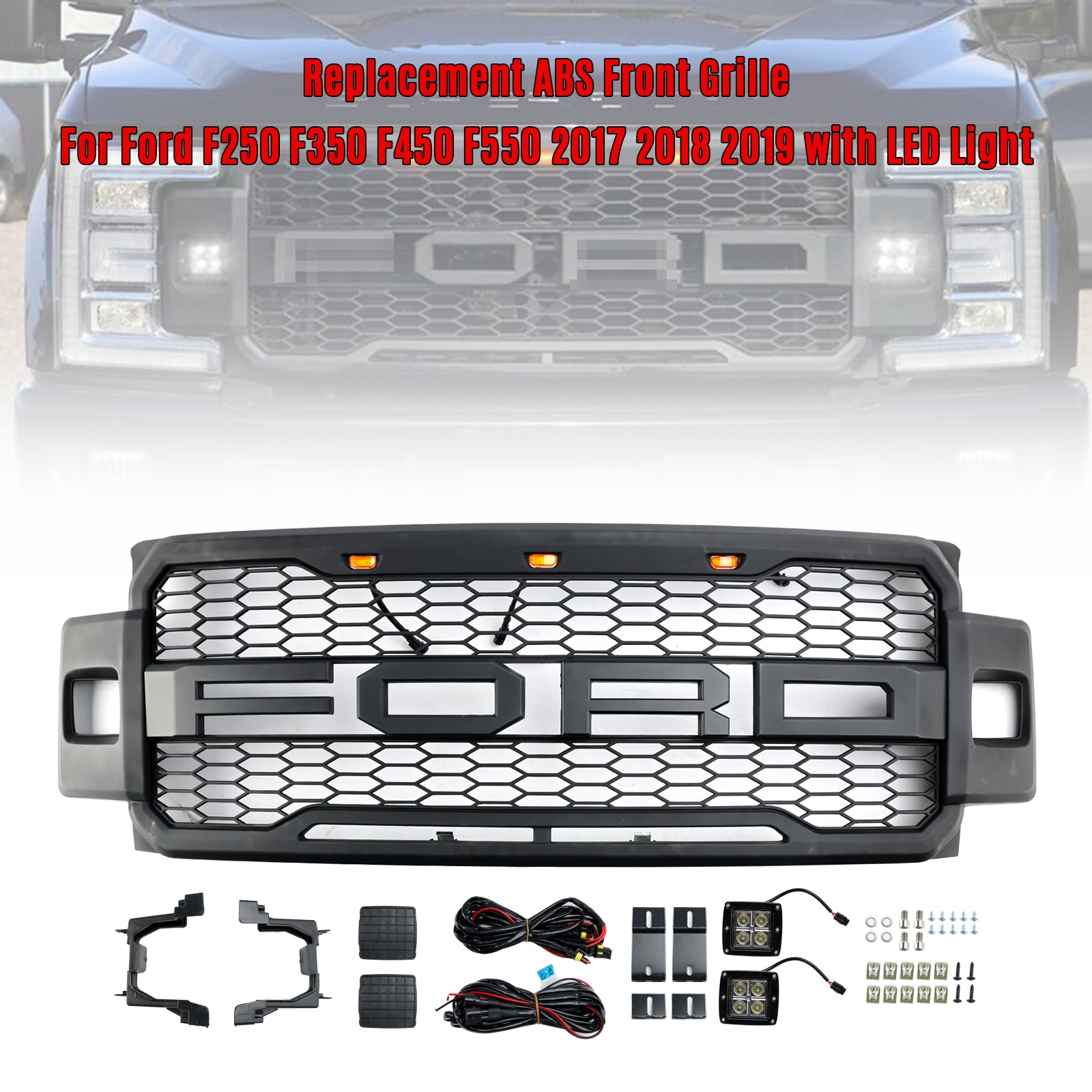 Grille de pare-chocs avant de style Raptor Super Duty Ford F250 F350 F450 F550 2017-2019 Grille noire mate