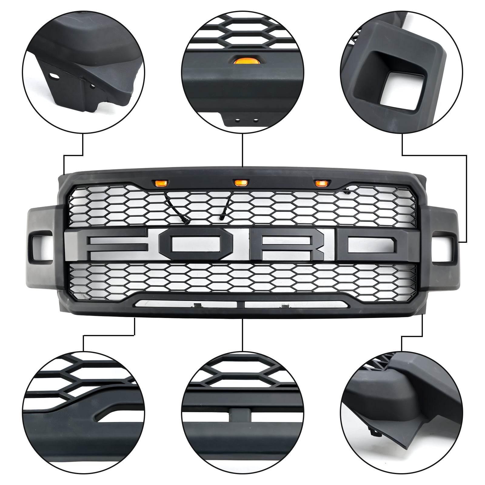 Parrilla de parachoques delantero estilo Raptor para Ford F250 F350 F450 F550 Super Duty 2017-2019, color negro mate