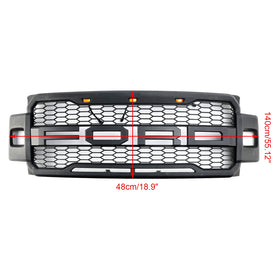 Ford F250 F350 F450 F550 | 2017-2019 | Raptor Style Front Grill| Matte Black | Upper Bumper Replacement Grille With LED + Letter - 0