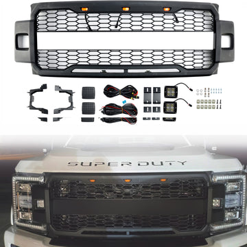 Parrilla de parachoques delantero estilo Raptor Super Duty 2017-2019 Ford F250 F350 F450 F550 Parrilla negra mate con letra FORD