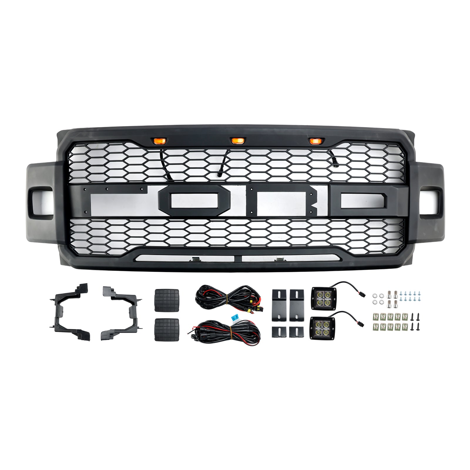 2017-2019 Ford F250 F350 F450 F550 Super Duty Raptor Style Front Bumper Grill Matte Black Grille