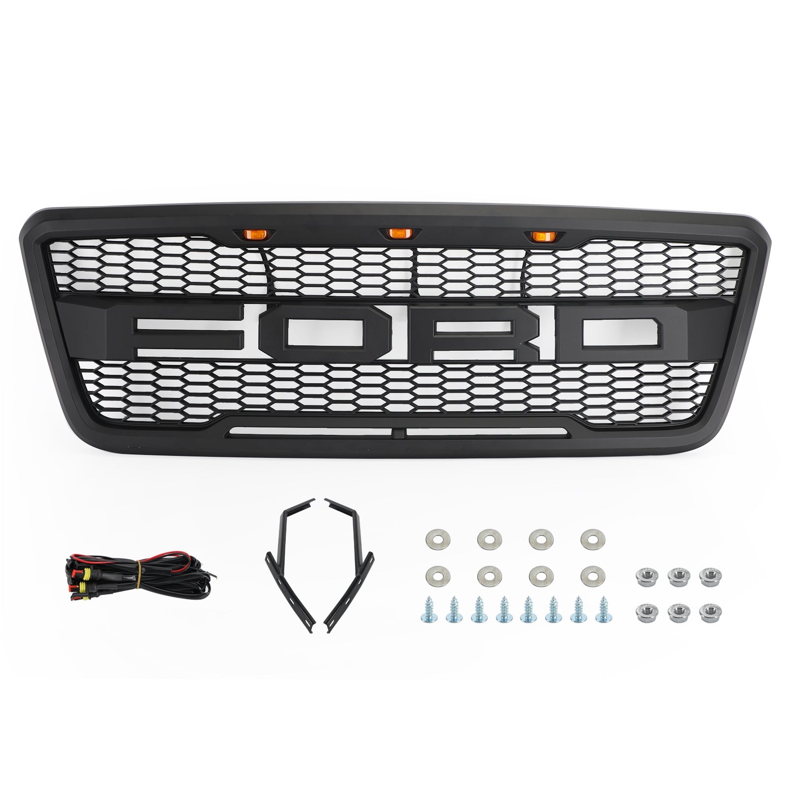 Grille de pare-chocs avant style Raptor F150 Ford XLT/Lariat/FX4/King Ranch 2004-2008 Grille noire/grise avec LED