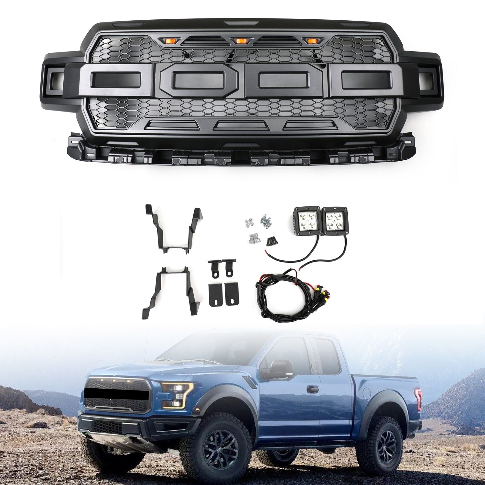 2018-2020 Ford F150 XLT/LARIAT/Platinum/King Ranch Ranch Ranch Grilla Black Black Grigio grigio grigio grigio grigia con LED/LED