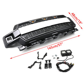 2018-2020 Ford F150 Raptor Style Front Bumper Grill Black Replacement Grille W/ LED & FORD Letter - 0