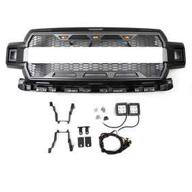 Calandre Raptor pour Ford F150 2018 – 2020, remplacement de pare-chocs avant, calandre noire avec LED  &  lettre FORD