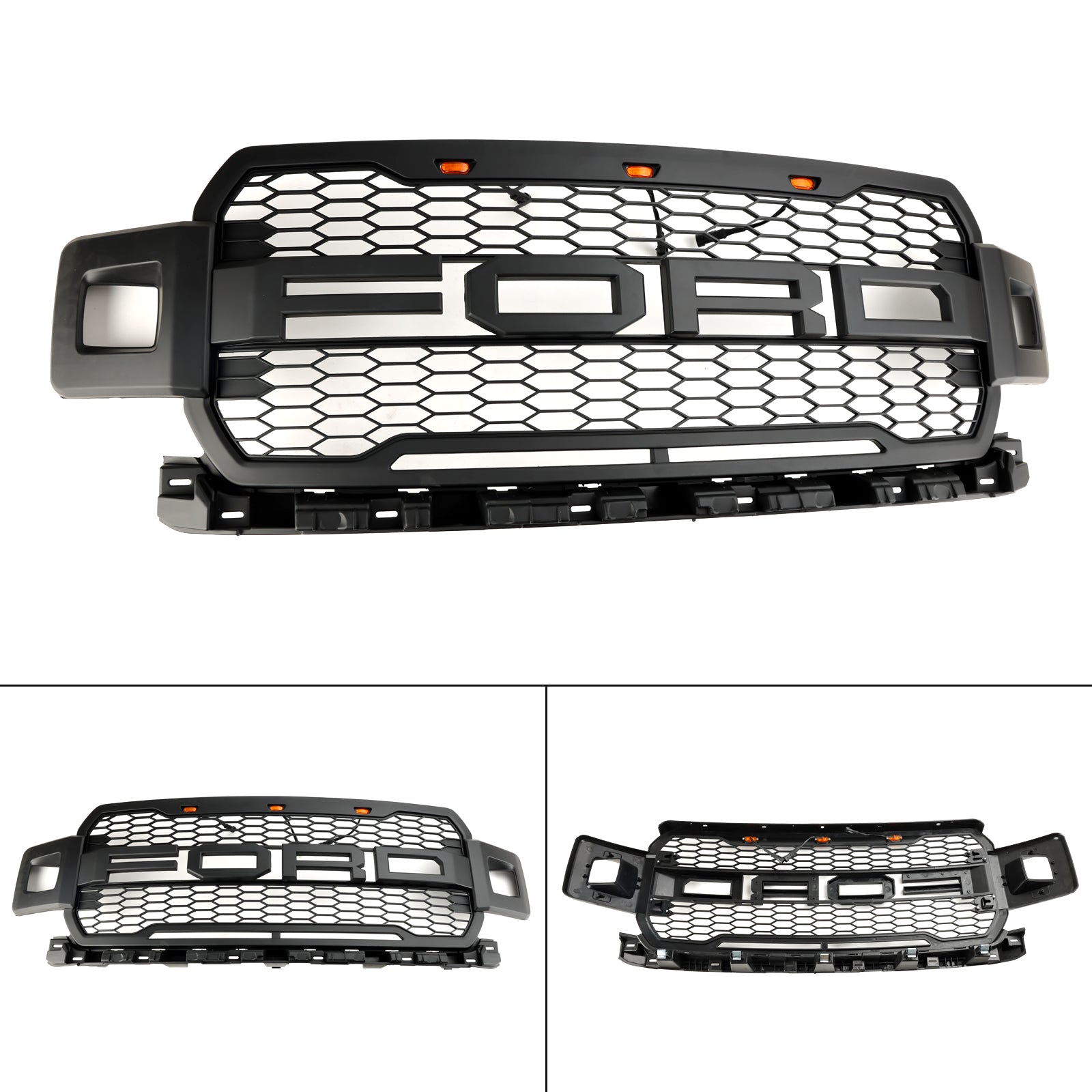 Raptor Style | Ford F 150 | Matt Black Front Grille | 2018-2020 | Air Intake Radiator Bumper Honeycomb Grill + LED light