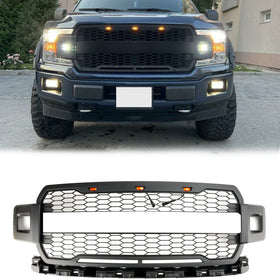 Grille de pare-chocs avant de remplacement de style Ford F-150 Raptor 2018-2020 Grille noire avec LED & Lettre FORD