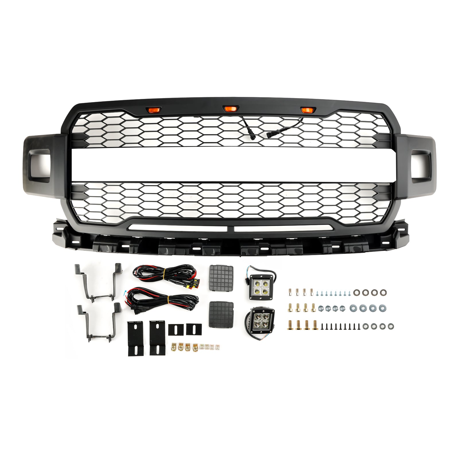 Grille de pare-chocs avant de remplacement pour Ford F-150 Super Duty 2018-2020 Grille noire avec LED