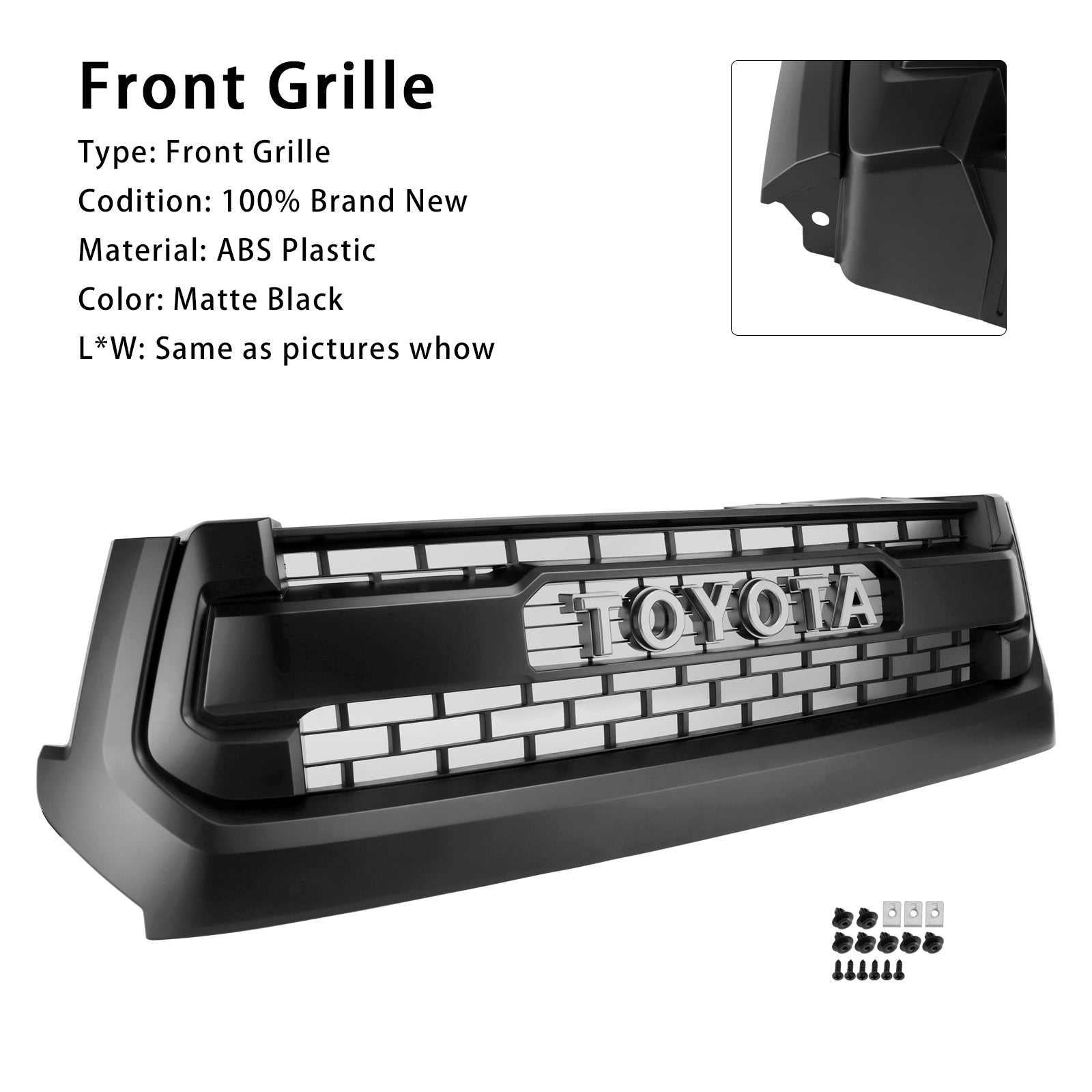 2014-2018 Toyota Tacoma Trd Pro Style Gitter vorderen Stoßfänger Matte Black Grill