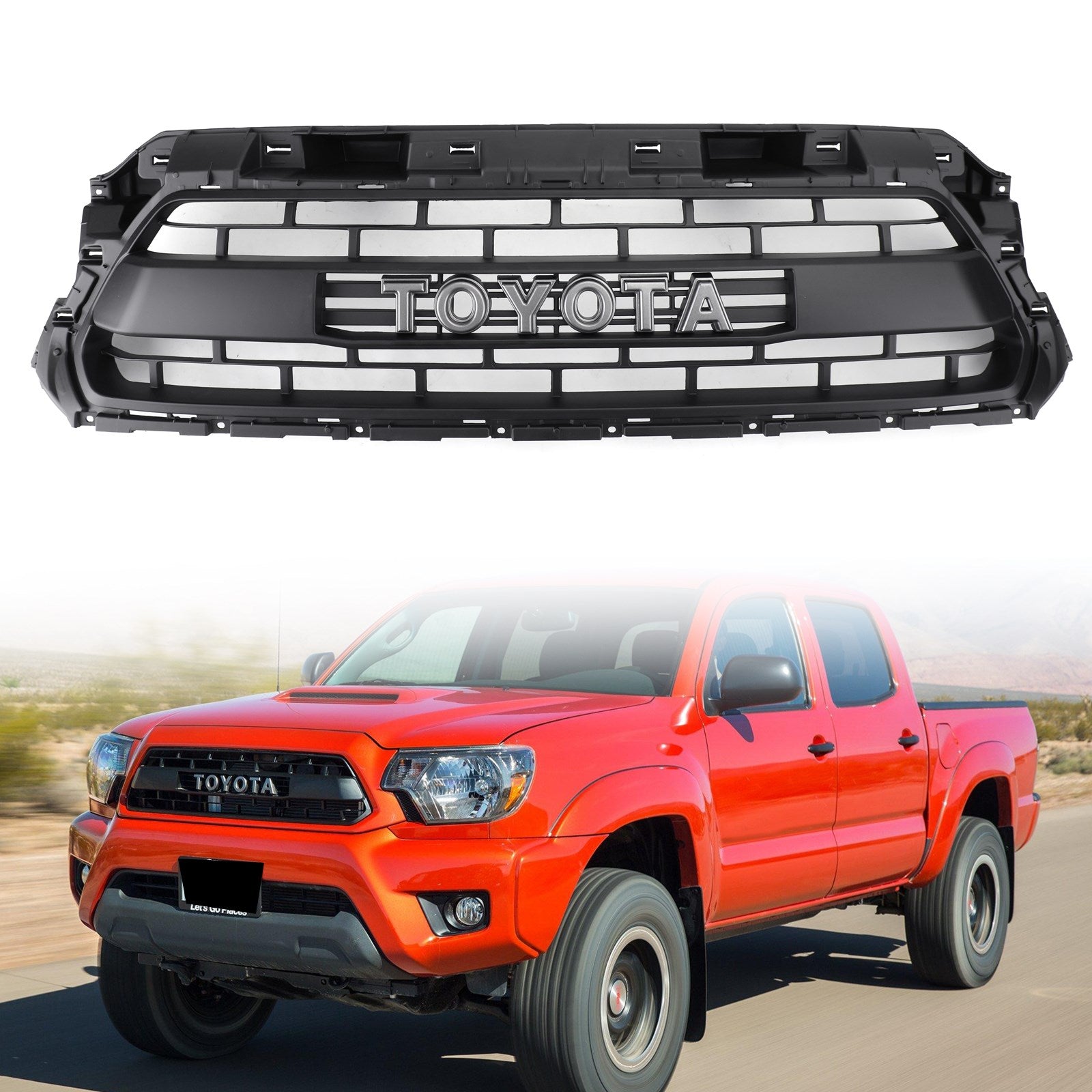 Toyota Tacoma 2012-2015 TRD PRO Grill Honeycomb Front Replacement Black Grille With Letter