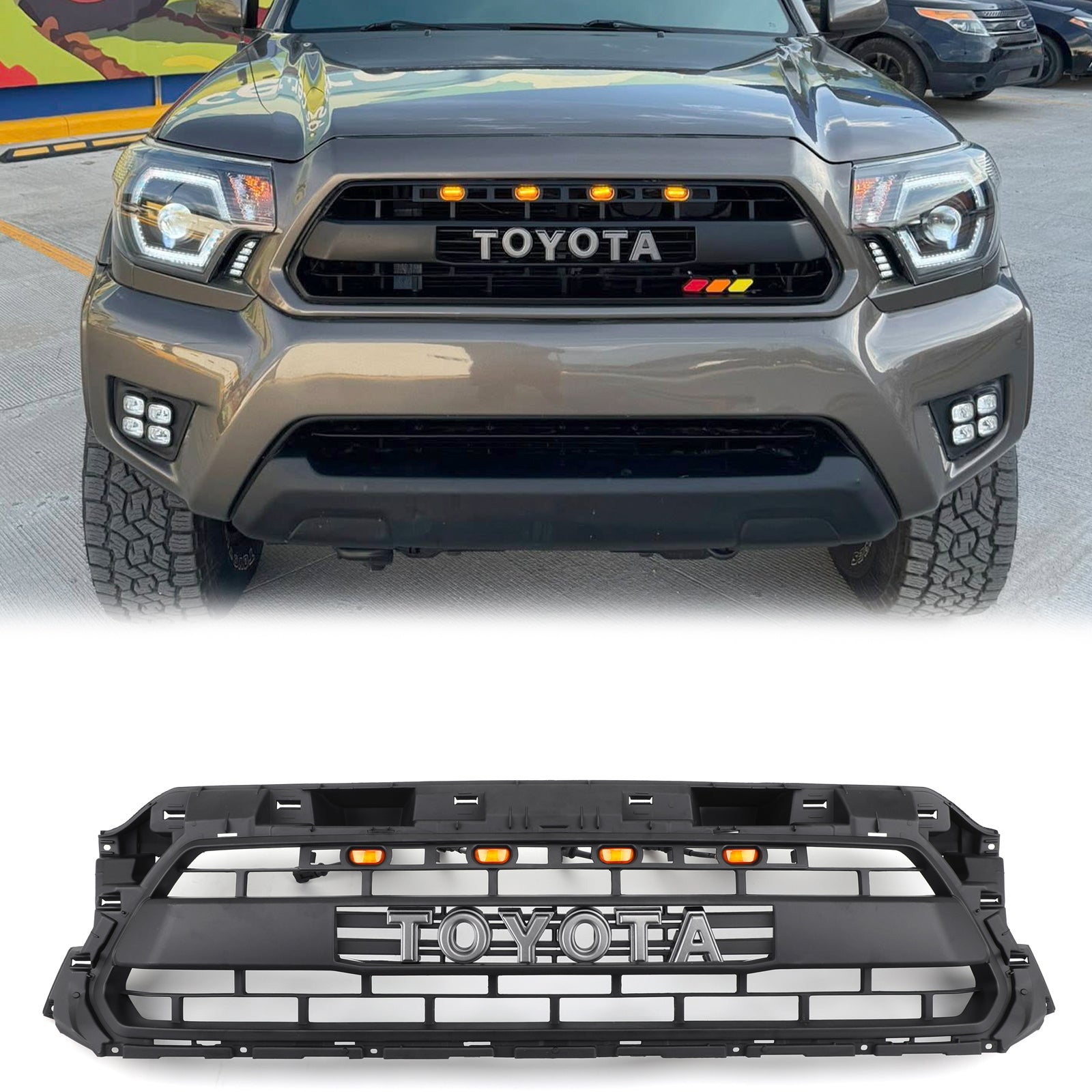 Toyota 2012 2013 2014 2015 Tacoma Front Kühlergrill TRD Pro Style Mesh Mattschwarzer Grill mit LED -Licht