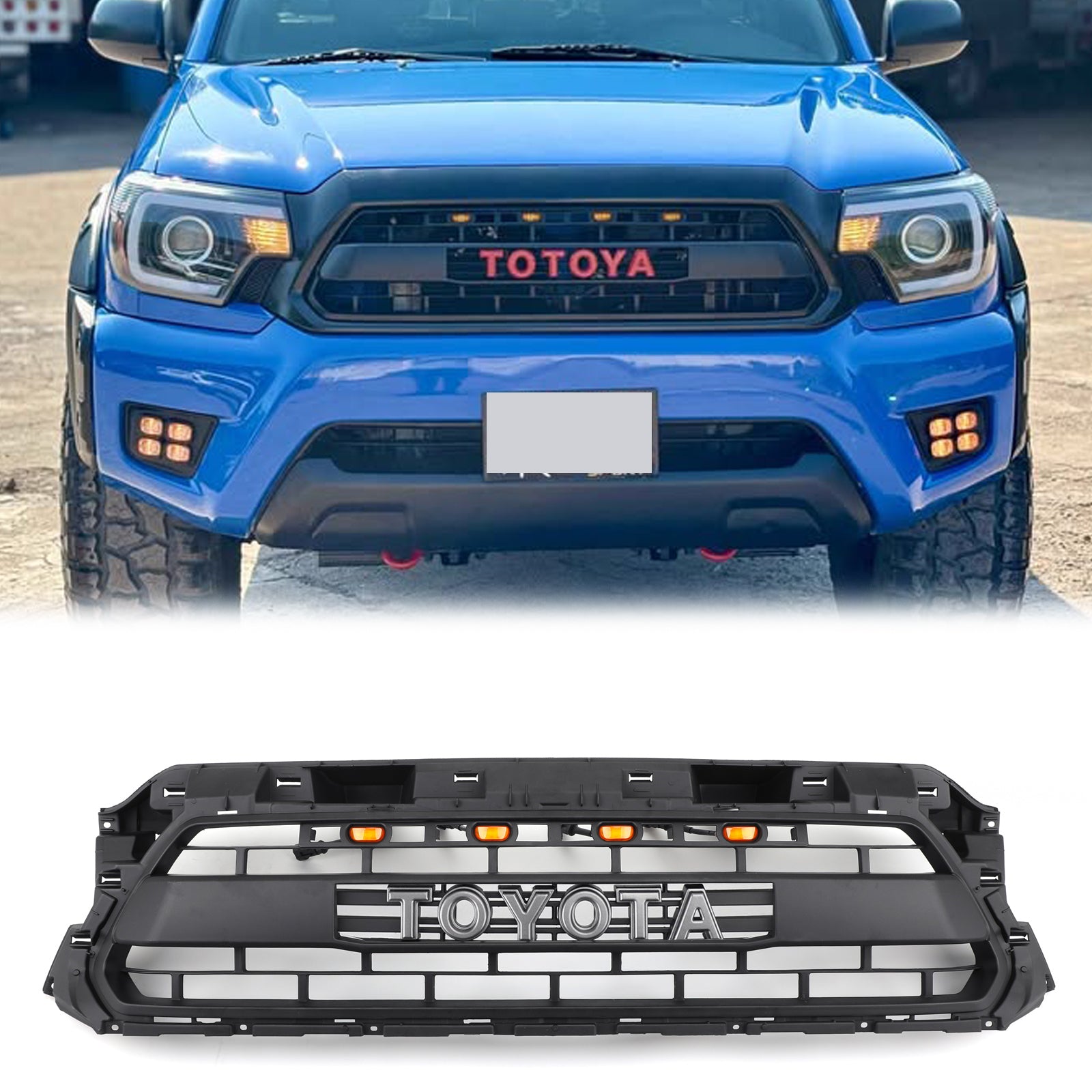 Toyota 2012 2013 2014 2015 Tacoma Front Kühlergrill TRD Pro Style Mesh Mattschwarzer Grill mit LED -Licht - 0