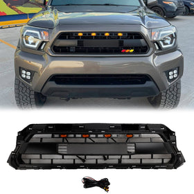 2012-2015 | Toyota Tacoma | Trd Pro Style Grill| Matte Black | Upper Bumper Mesh Black Grille W/ LED & TOYOTA Letter