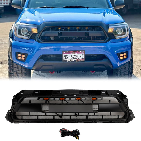 Toyota 2012 2013 2014 2015 Tacoma Front Grille TRD PRO Style Mesh Matte Black Grill W/ LED Light & TOYOTA Letter
