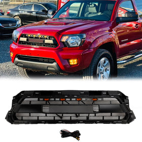 TRD PRO Grill For 2012-2015 Toyota Tacoma Front Bumper Replacement Black Grille W/ LED & TOYOTA Letter