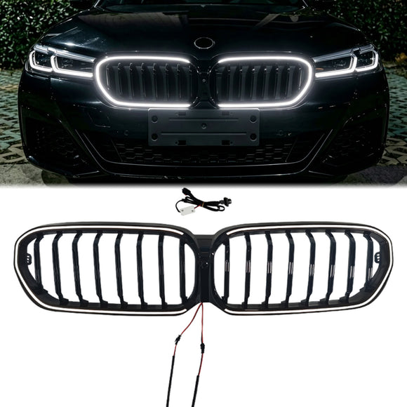 BMW 5 Series G30 G31 LCI 2020-2023 Front Bumper Black Grill Single Line Grille W/ C-Ring LED