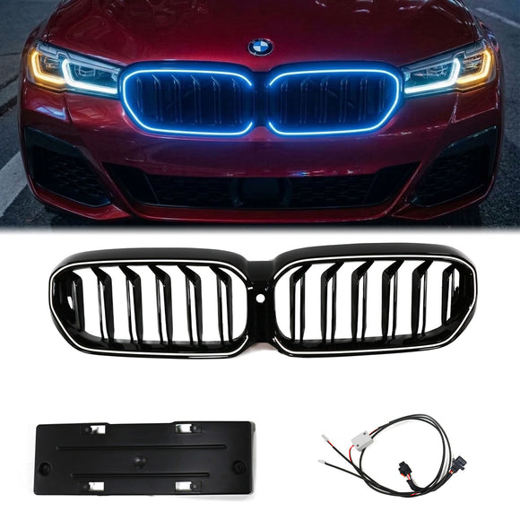BMW 5 Series G30 G31 LCI 2020-2023 Double Line Front Grille With Blue LED