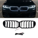 2020–2023 BMW 5er G30 G31 LCI Schwarzer vorderer Nieren-Doppellamellengrill mit LED innen-1