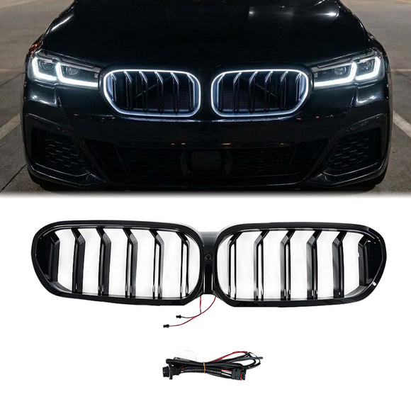 2020–2023 BMW 5er G30 G31 LCI Schwarzer vorderer Nieren-Doppellamellengrill mit LED innen