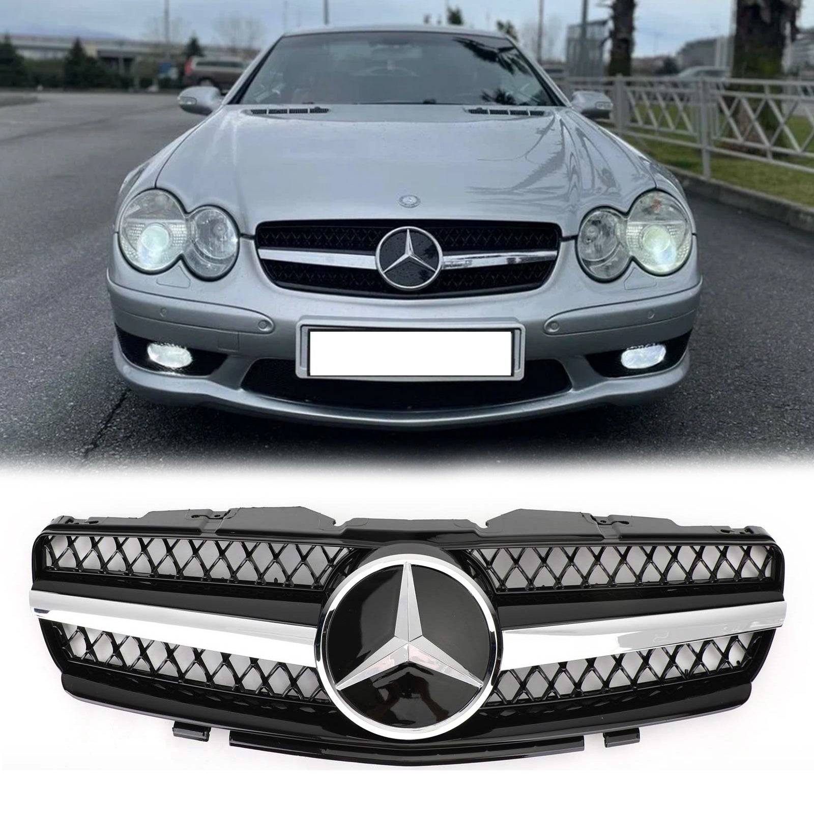 Mercedes Benz 2002-2006 R230 SL Class SL350/500/600/SL55/65 1 Fin Star AMG Grill black Chrome Grille