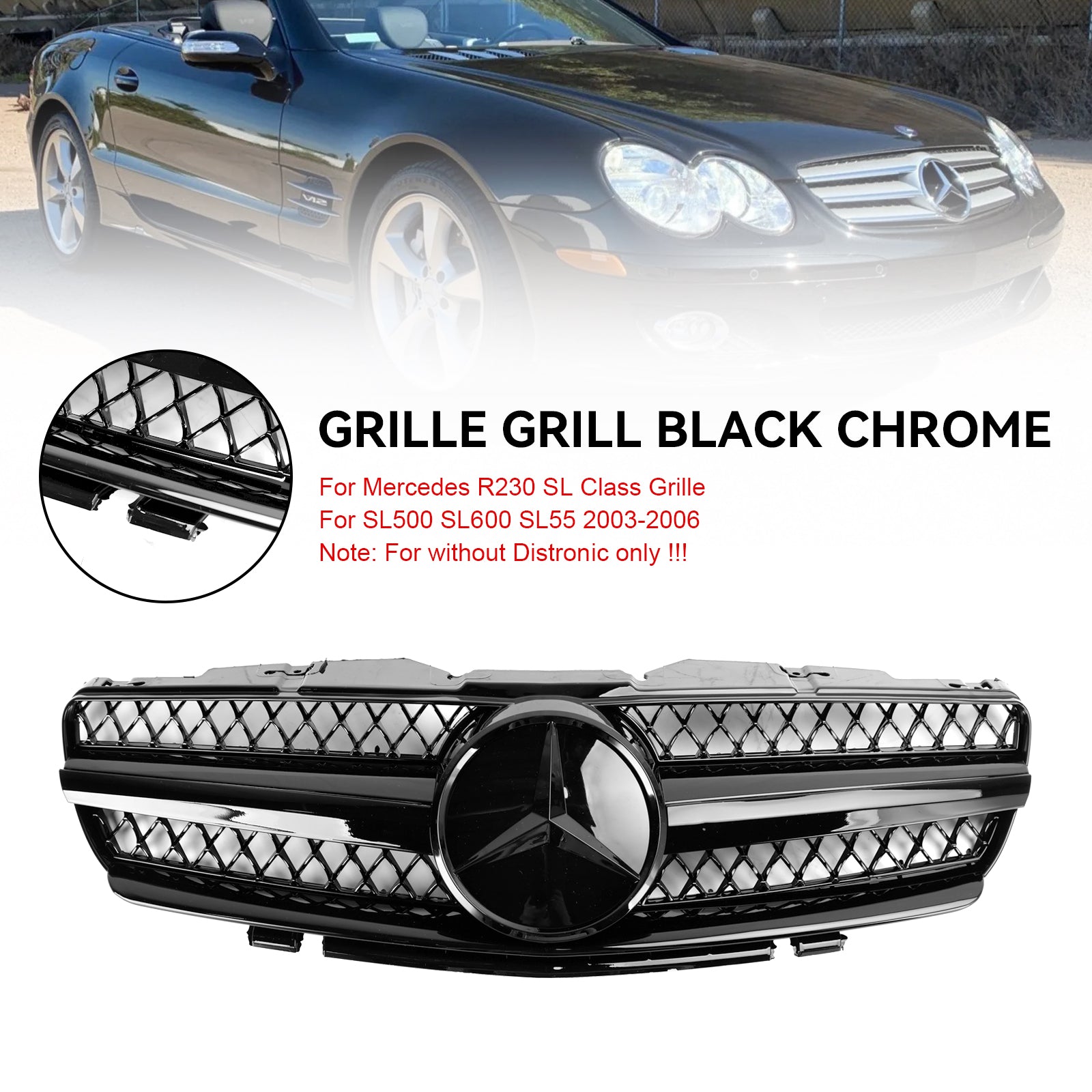 Mercedes Benz 2002-2006 R230 Classe SL SL350/500/600/SL55/65 1 Fin Star AMG Calandre noire Grille chromée