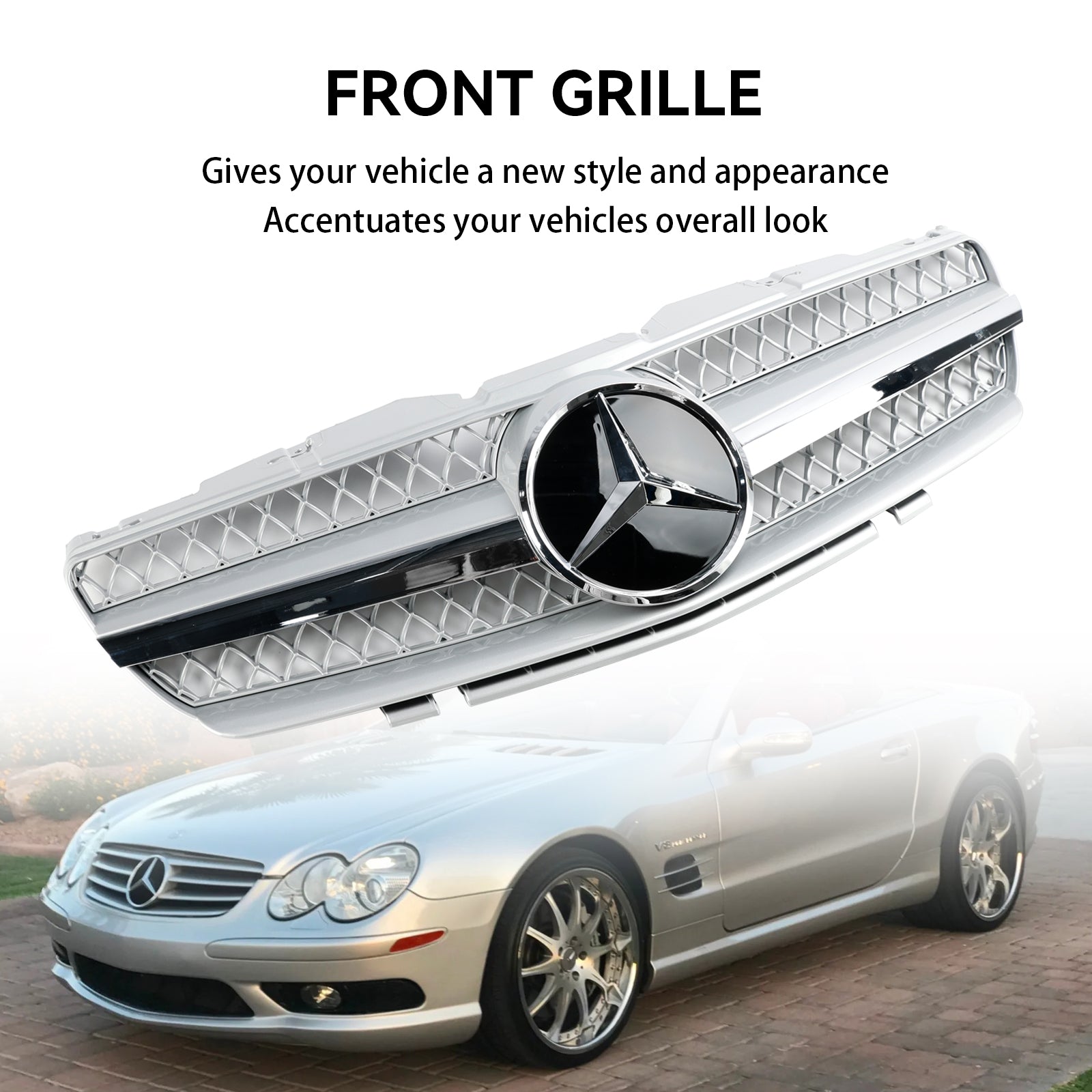 Mercedes Benz 2002-2006 R230 SL Class SL350/500/600/SL55/65 1 Fin Star AMG Grill black Chrome Grille