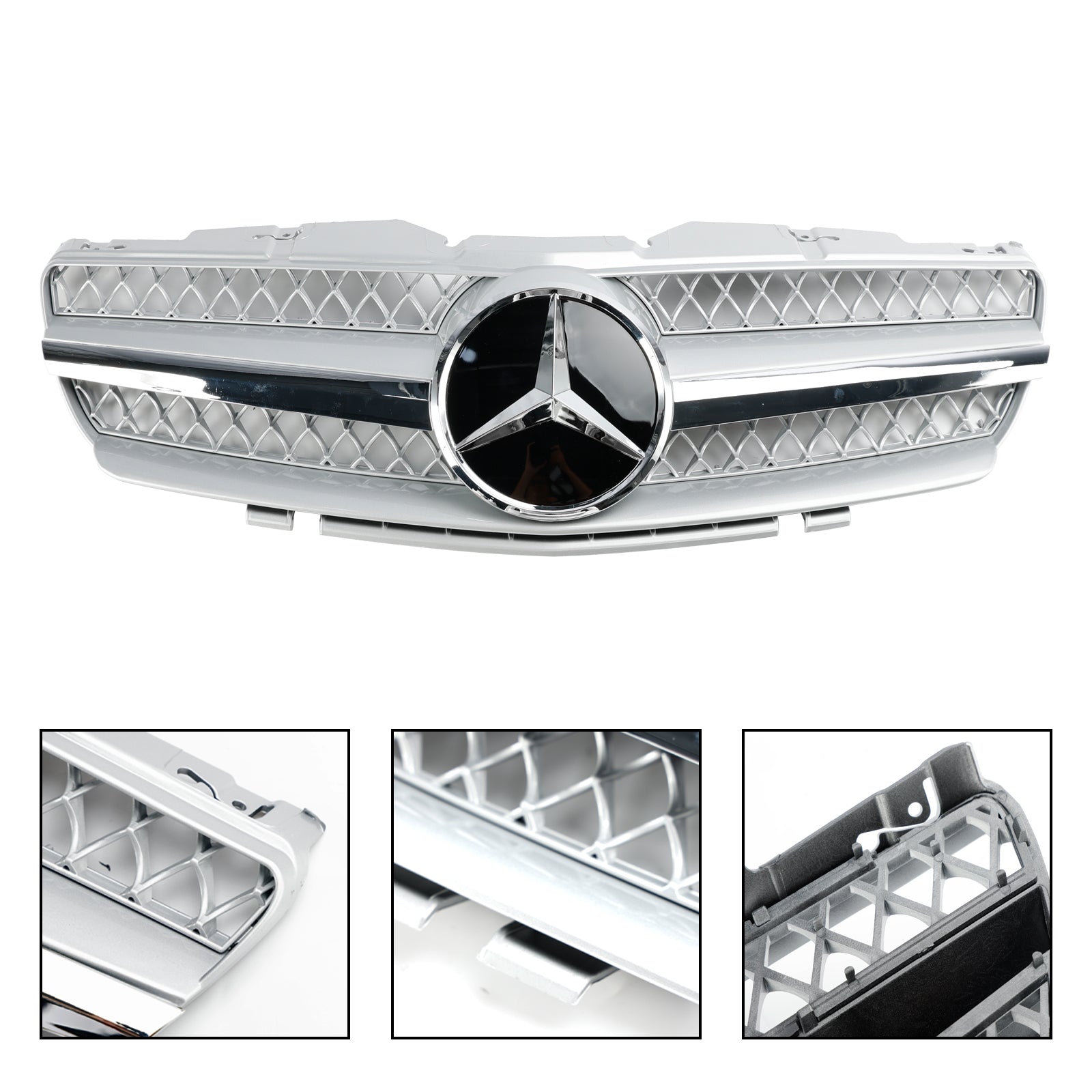 Mercedes Benz SL-Class R230 SL350/500/600/SL55/SL65 AMG 2002-2006 Front Bumper Upper Grill Silver Chrome Grille