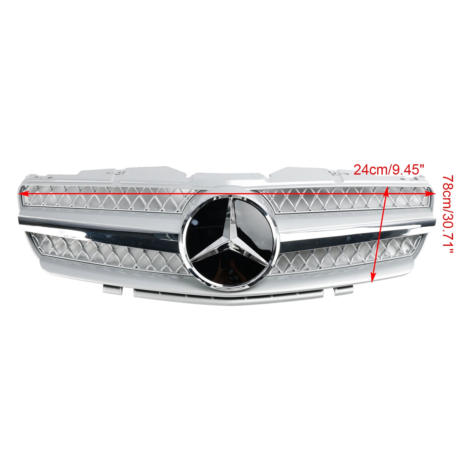 Mercedes Benz SL-Class R230 SL350/500/600/SL55/SL65 AMG 2002-2006 Front Bumper Upper Grill Silver Chrome Grille