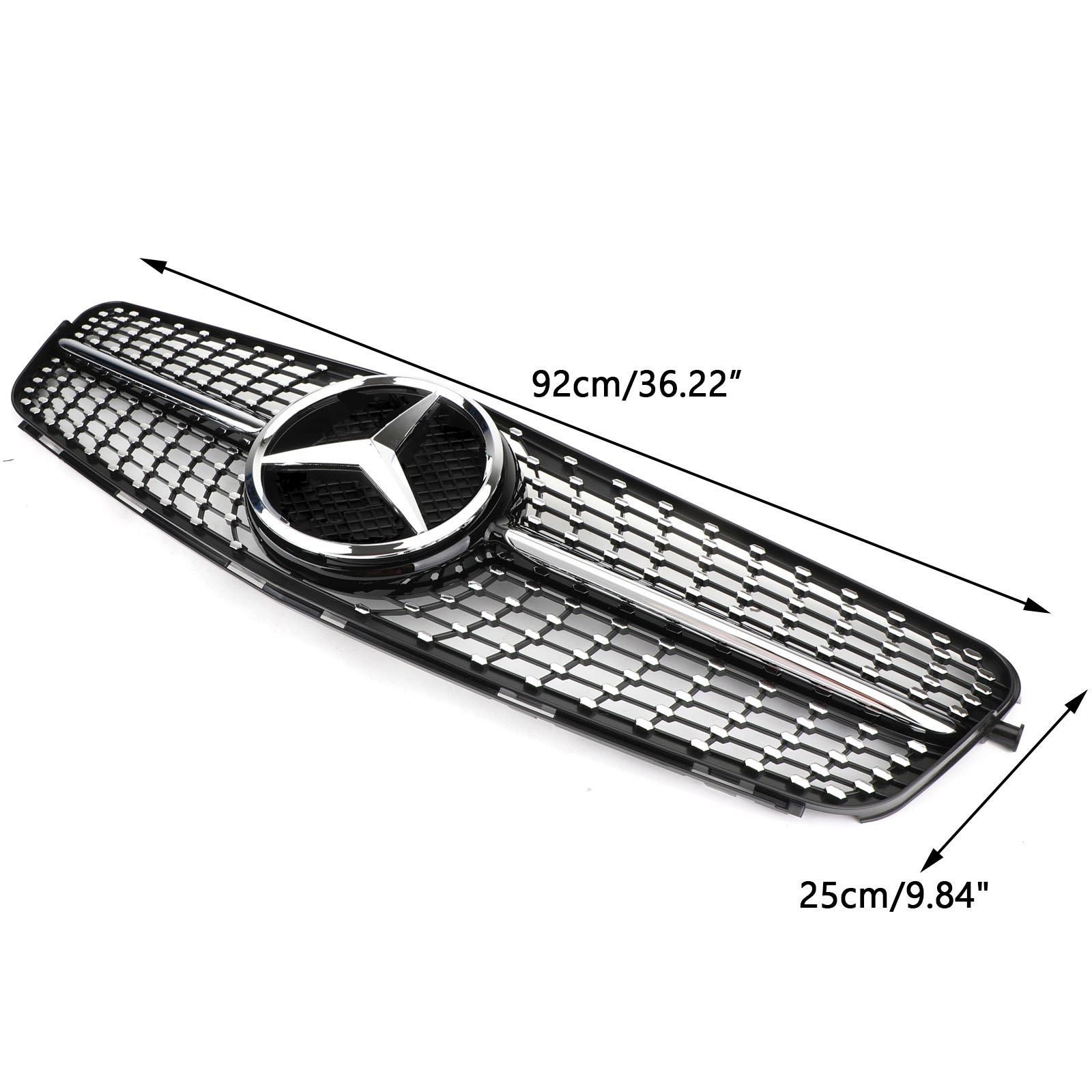 Grille de calandre avant chromée noire diamantée Mercedes Benz Classe C W204 C200 C230 C250 C300 C350 2008-2014 - 0