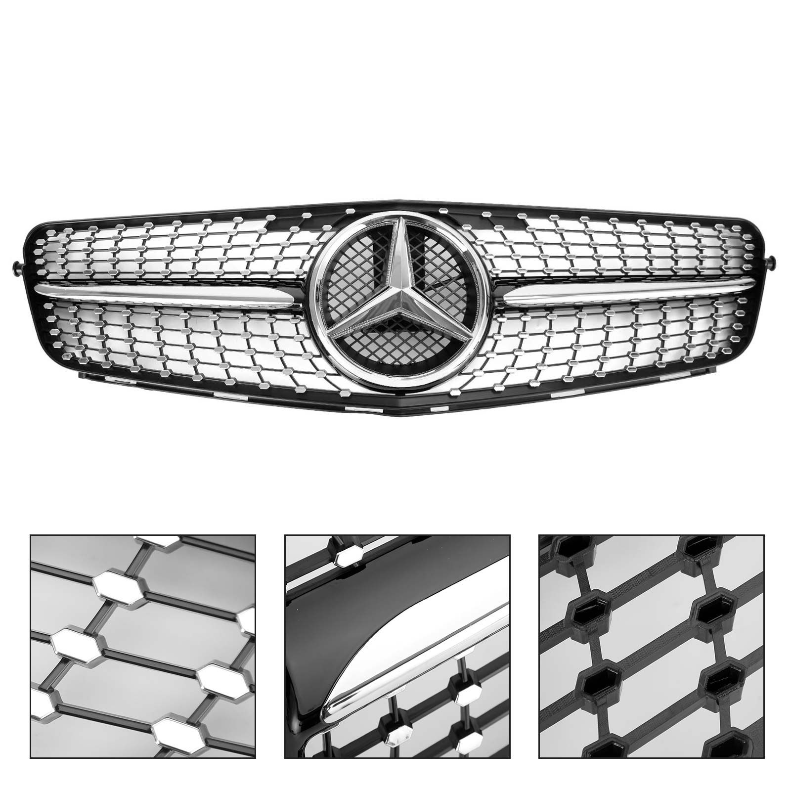 Grille de calandre avant chromée noire diamantée Mercedes Benz Classe C W204 C200 C230 C250 C300 C350 2008-2014