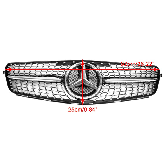 Mercedes Benz Clase C W204 Parrilla delantera Diamond 2008-2014, parrilla cromada de repuesto con emblema de estrella LED