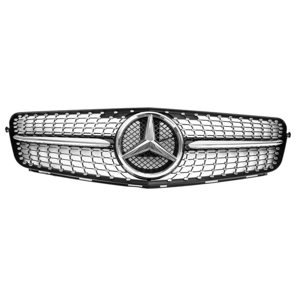 Mercedes Benz Clase C W204 Parrilla delantera Diamond 2008-2014, parrilla cromada de repuesto con emblema de estrella LED