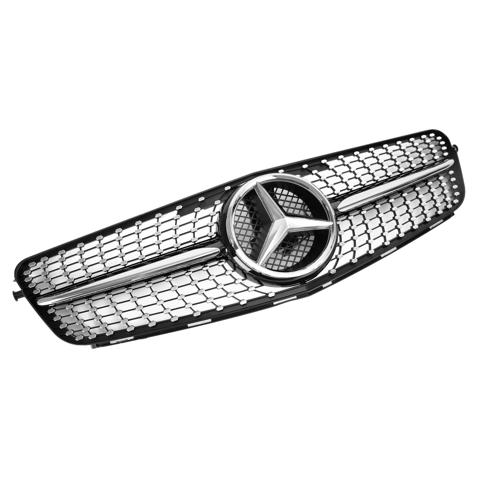 Mercedes Benz C-Class W204 Diamond Front Grill 2008-2014 Replacement Chrome Grille With LED Star Emblem