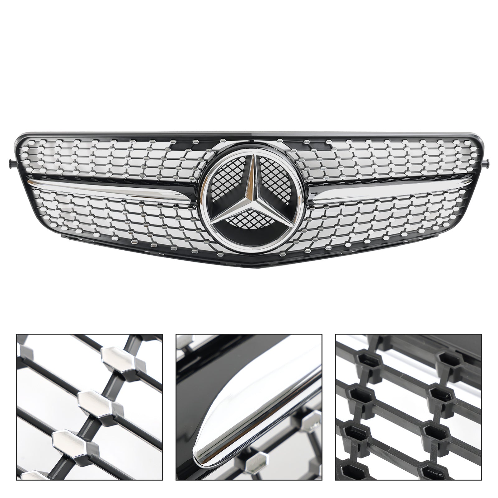 Mercedes Benz C-Class W204 Diamond Chrome Front Grille 2008-2014 Replacement Bumper Grill