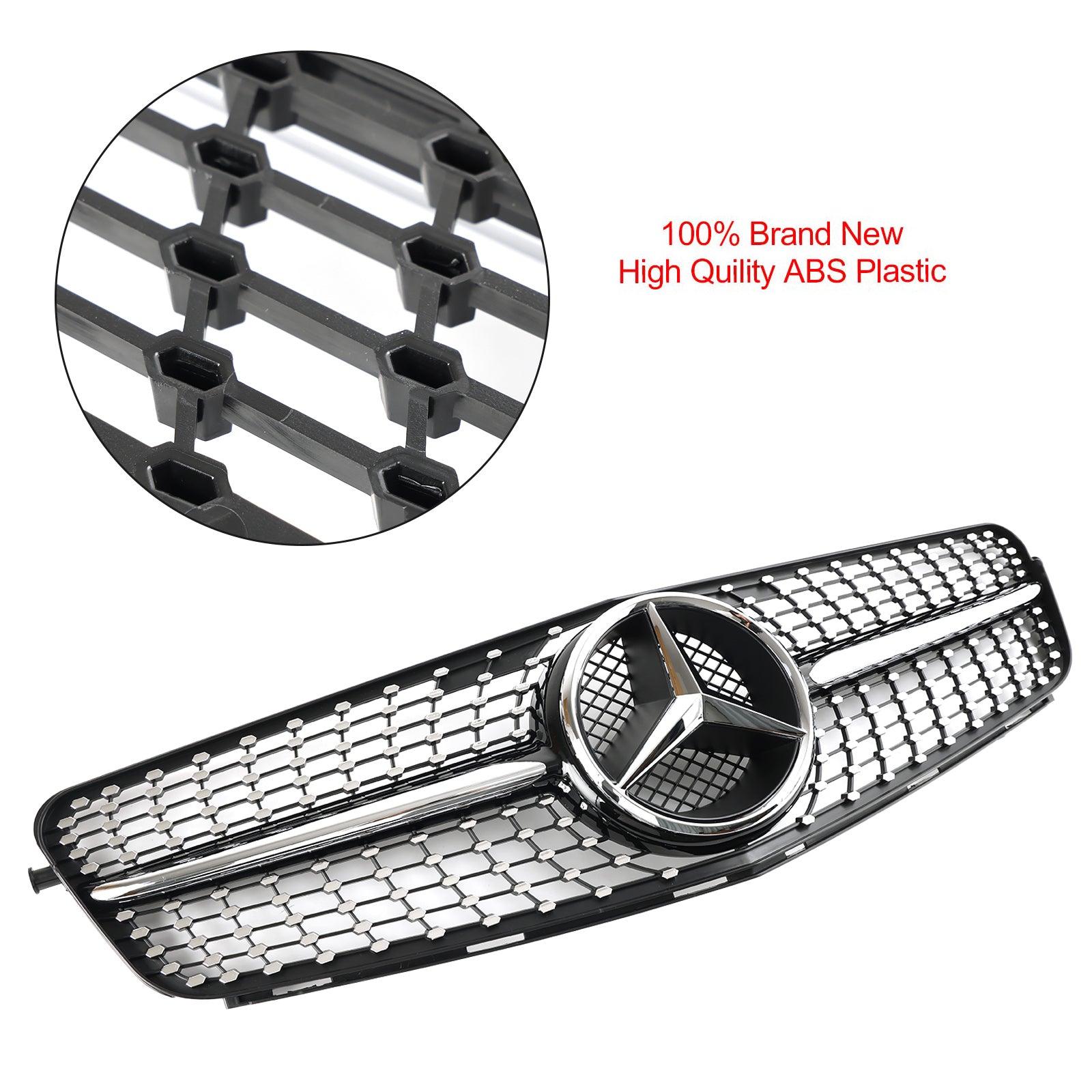 Grille avant diamantée chromée pour Mercedes-Benz Classe C W204 2008-2014, remplacement de la grille de pare-chocs.