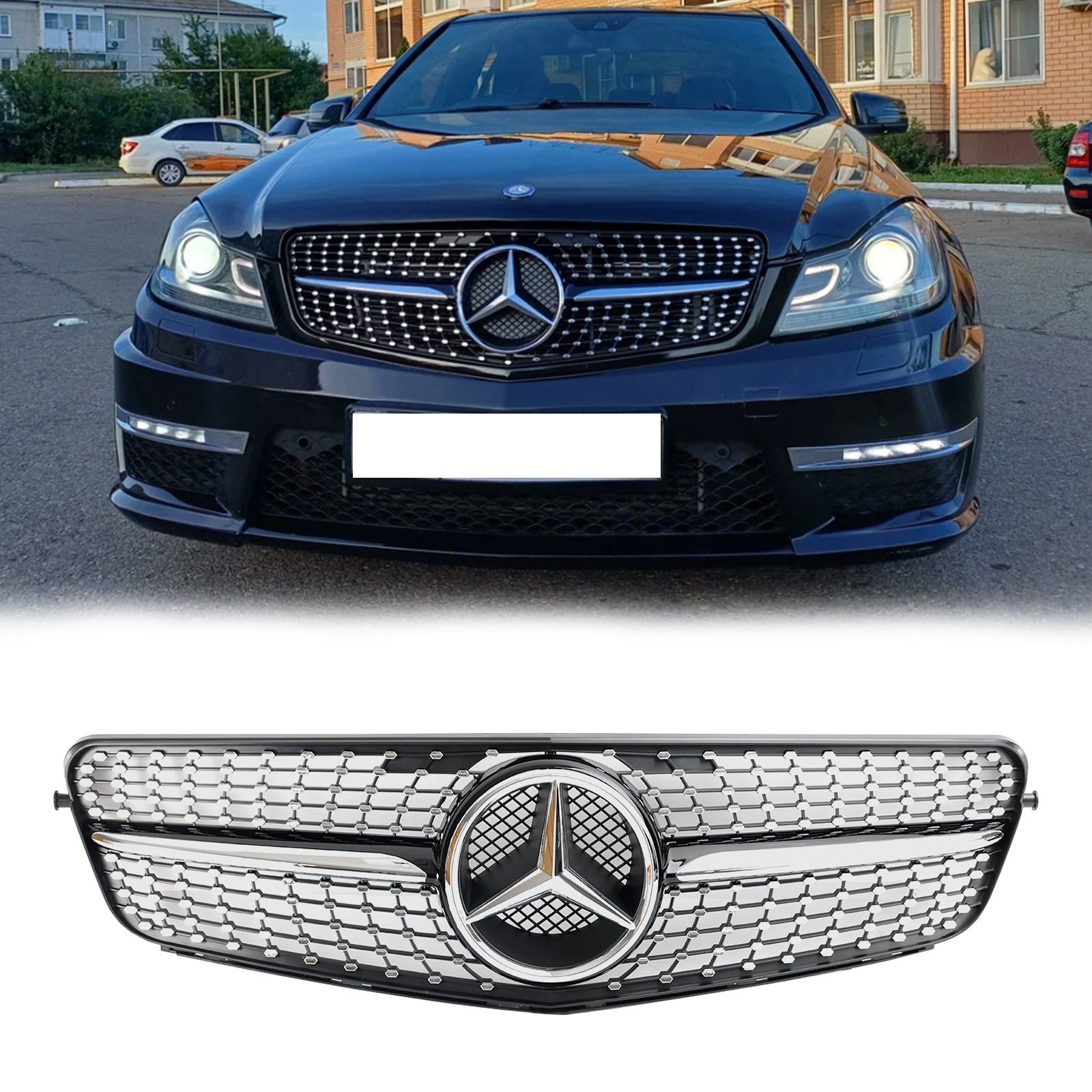 Grille de calandre avant chromée noire diamantée Mercedes Benz Classe C W204 C200 C230 C250 C300 C350 2008-2014