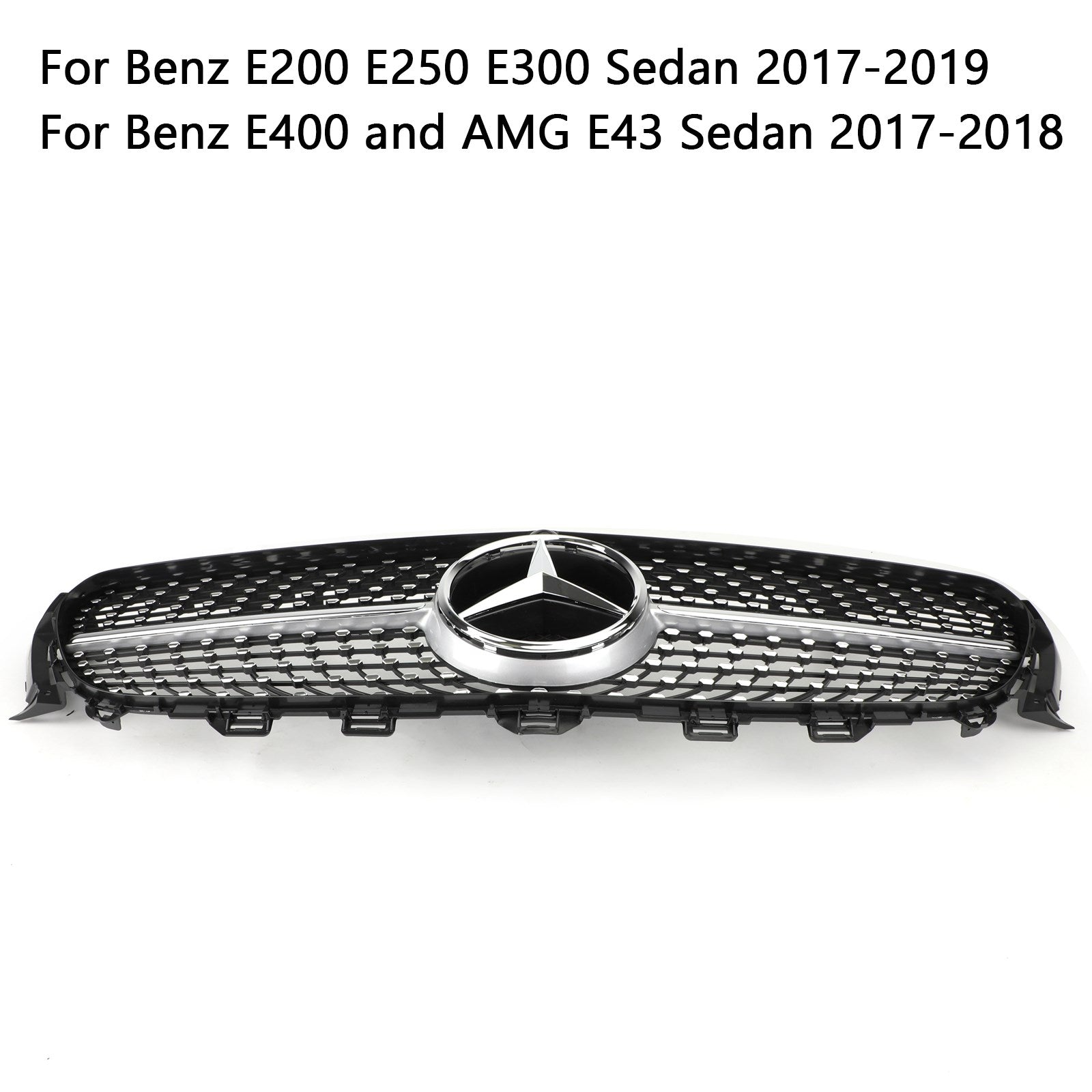 2017-2018 Mercedes Benz E-Class E400 AMG E43 Sedan Sports Grill Diamond Silver Border Front Grille