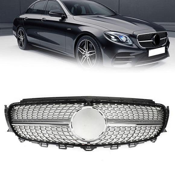 2016-2019 Mercedes Benz E-Class W213 E200 E250 E300 E400 E43 Sedan Sports Grill Diamond Silver Front Grille