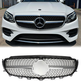 2016-2019 Mercedes Benz E-Class W213 E200 E250 E300 E400 E43 Sedan Sports Grill Diamond Silver Front Grille