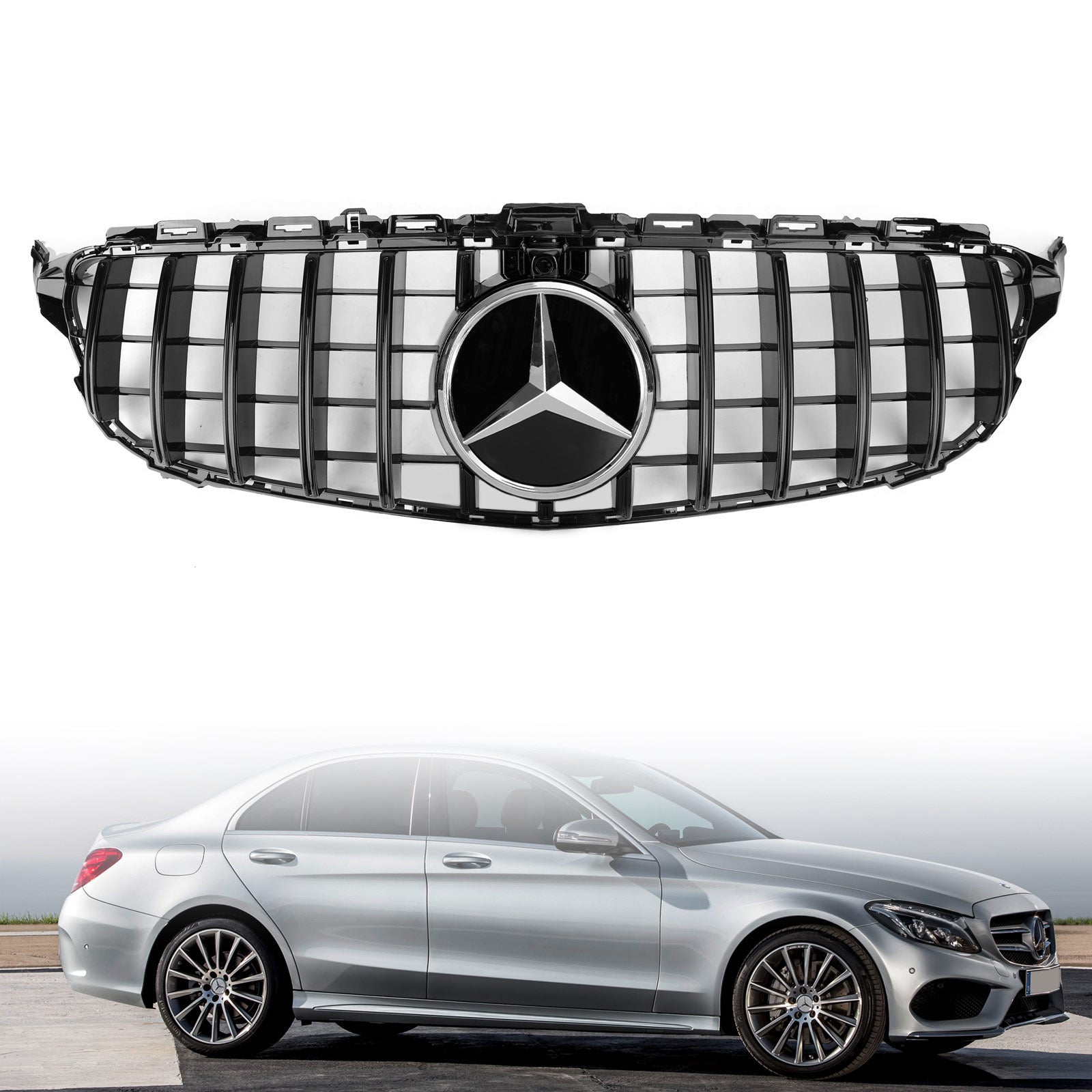 Parrilla negra con cámara y estilo AMG para Mercedes Benz Clase C W205 C200/250/300/200d/C43 2019-2021