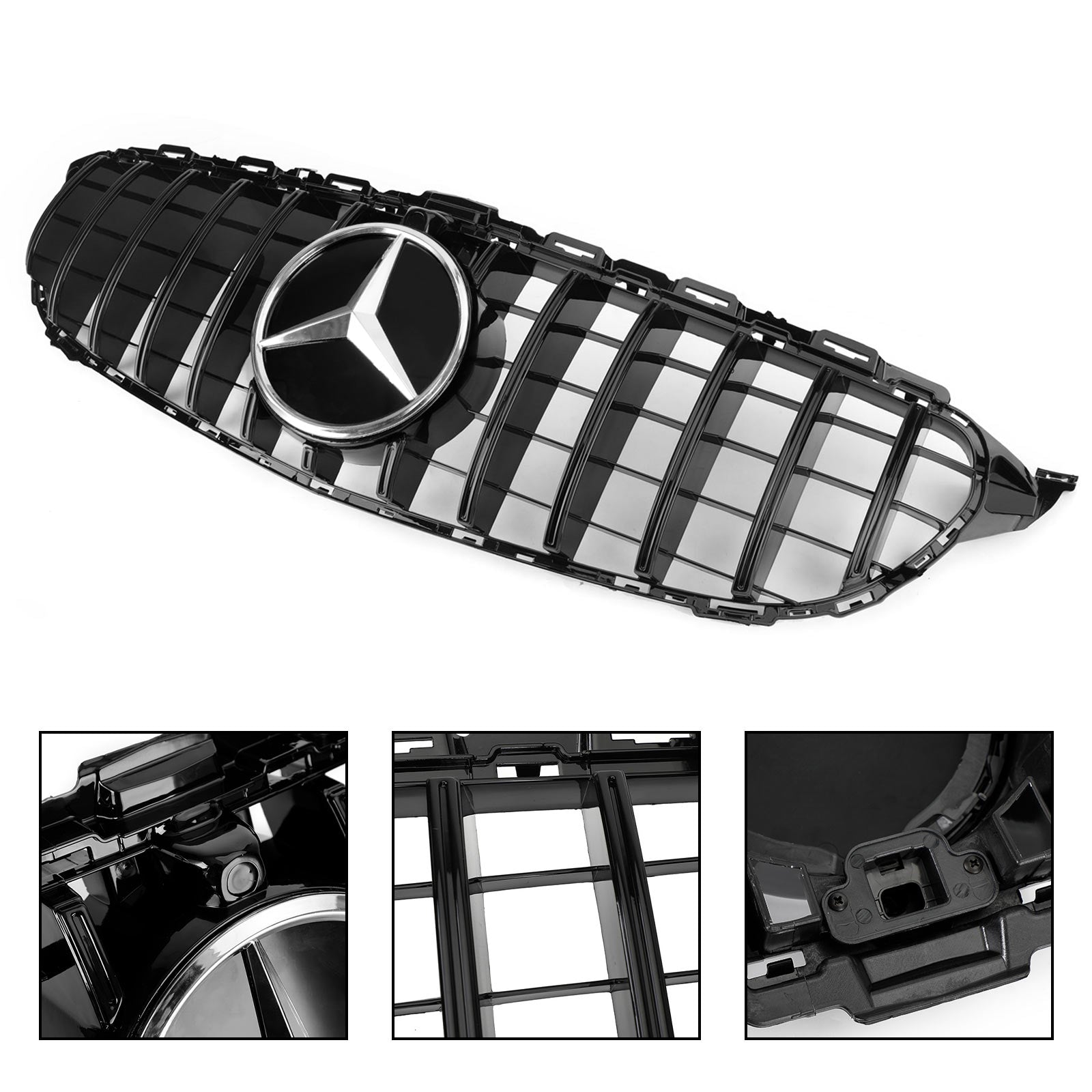 Mercedes Benz | 2019-2021 | C-Class W205 C205 A205 | Glossy Black | GT Style Grill | Front Bumper Replacement Grille