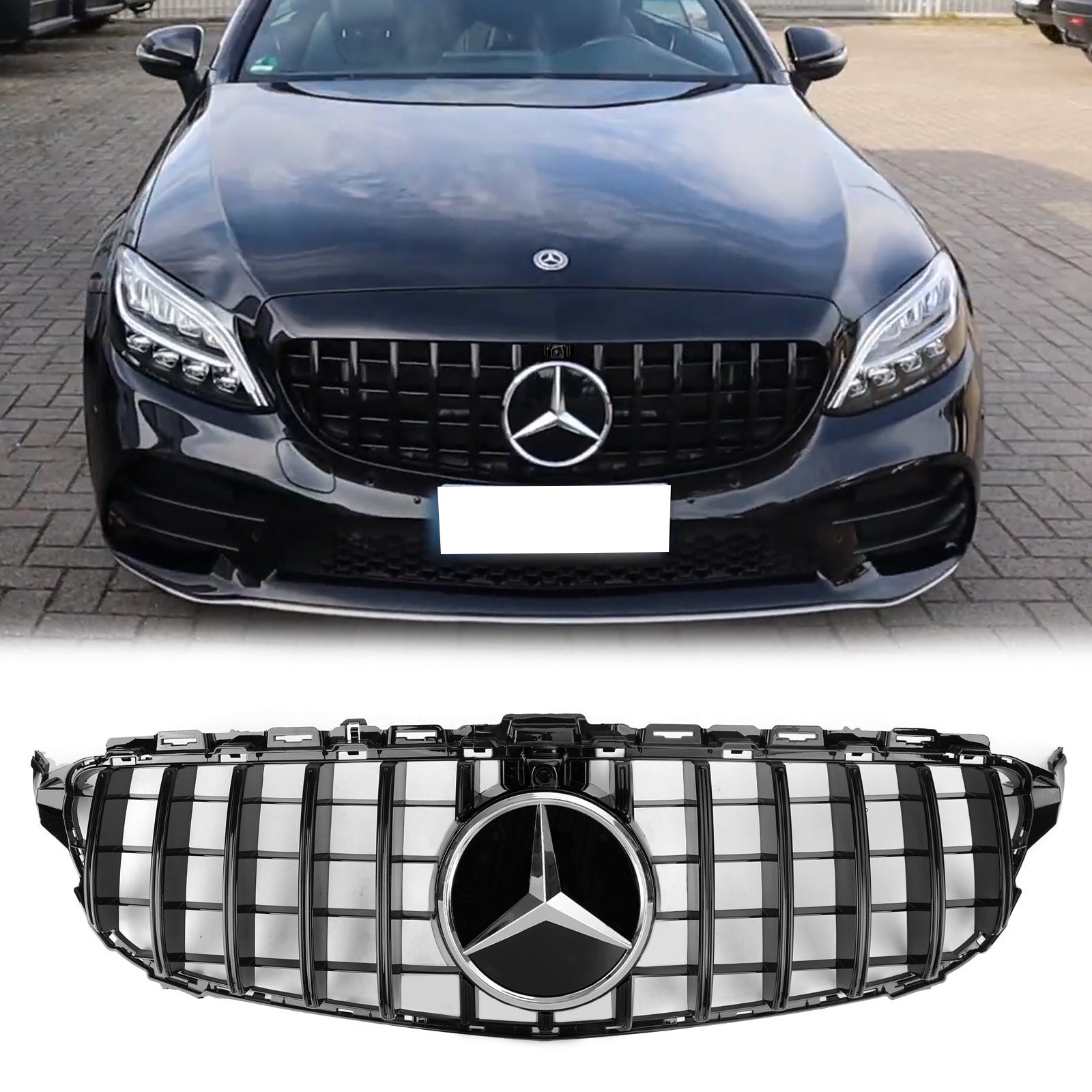 Parrilla negra con cámara y estilo AMG para Mercedes Benz Clase C W205 C200/250/300/200d/C43 2019-2021