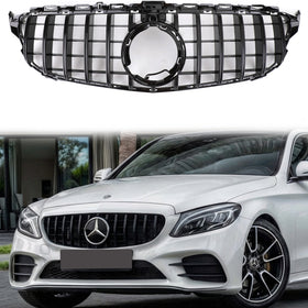 Mercedes-Benz | 2019-2021 | Classe C W205 C205 A205 | Preto Brilhante | Grade Estilo GT | Grade de Substituição do Para-choque Dianteiro