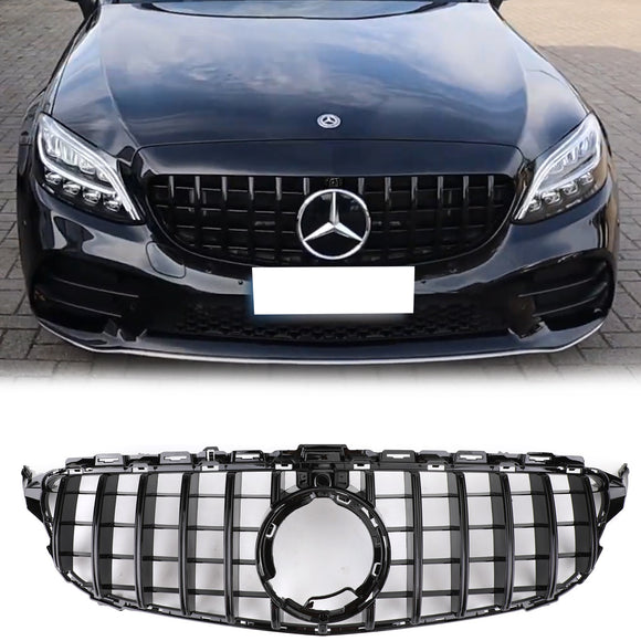 Mercedes-Benz Clase C (2019-2021) W205 Parrilla negra estilo GTR para C205, A205, C200/250/300/200d/C43 con cámara