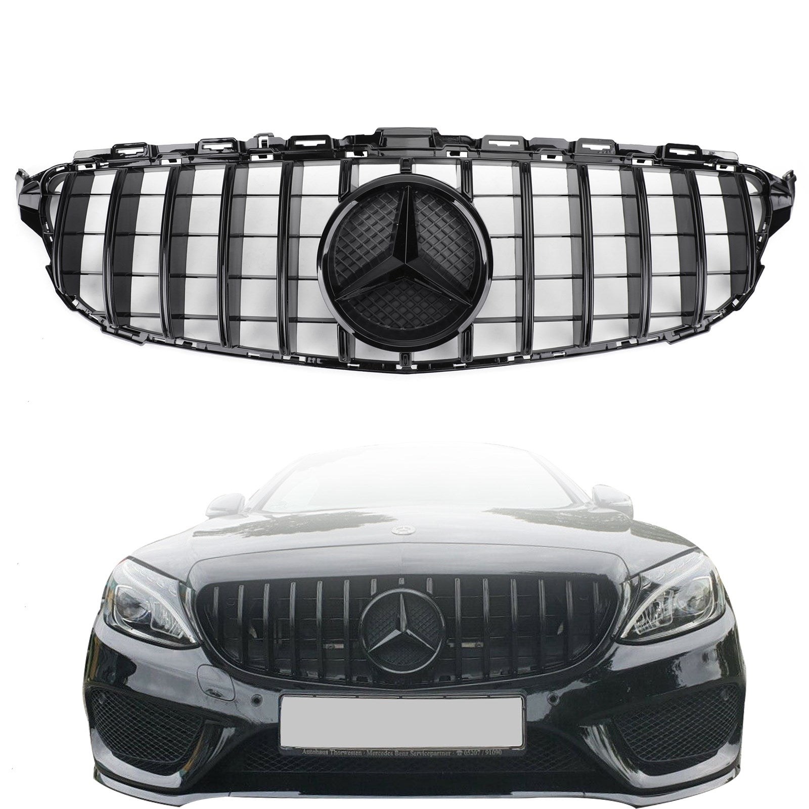 Mercedes Benz C-Class 2015 2016 2017 2018 W205 C205 GT Style Grille Front Bumper Glossy Black Grill