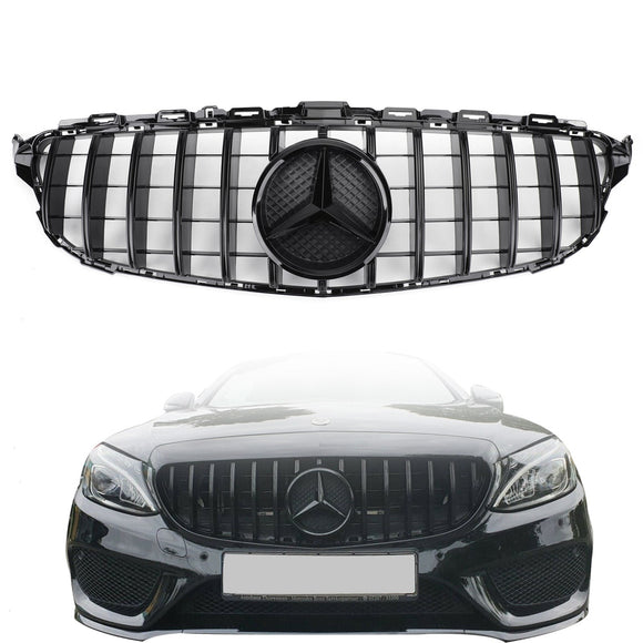 Mercedes Benz Classe C 2015-2018 W205 Grille de pare-chocs avant de remplacement de style GTR pour C205 A205 C200/250/300/350/C43, grille noire
