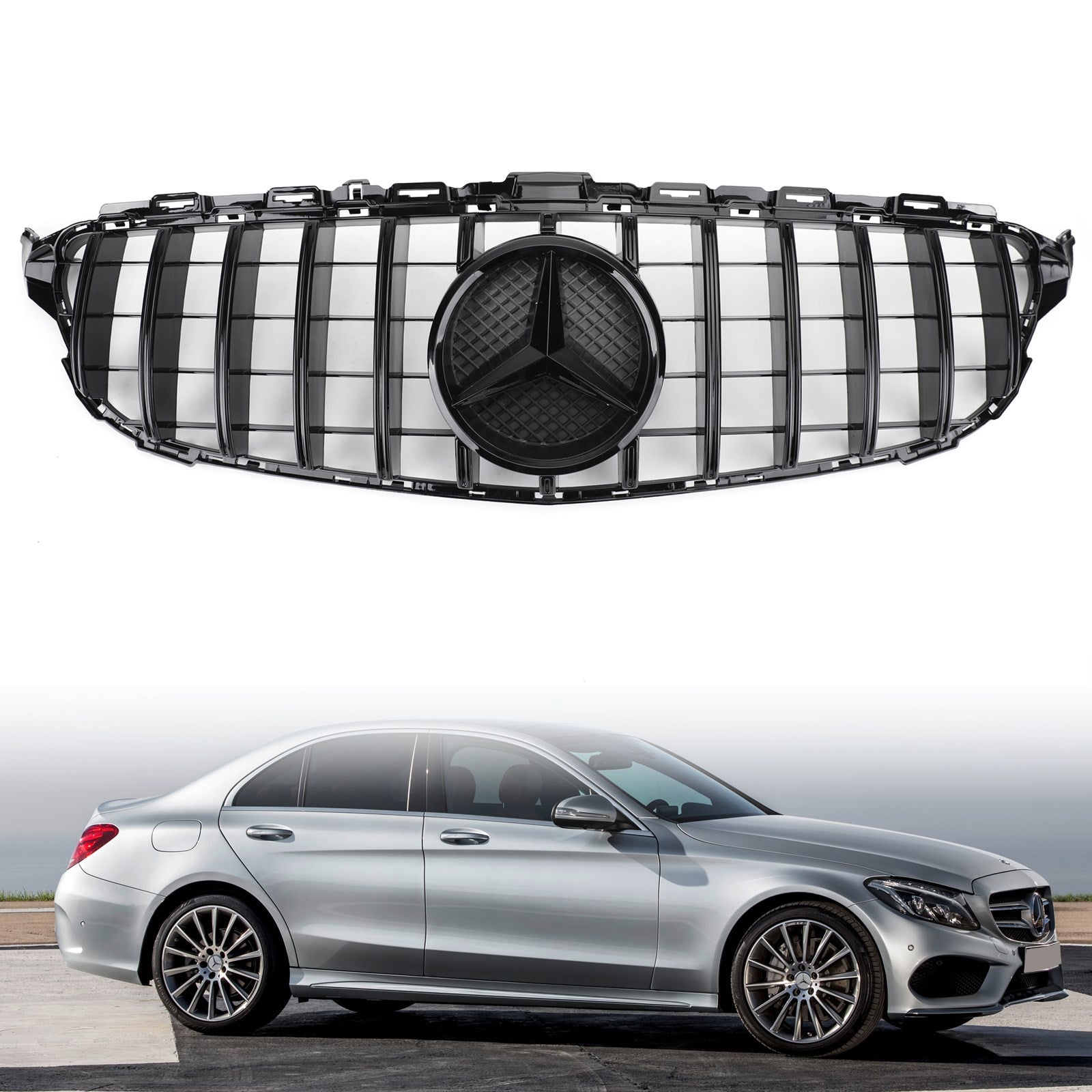 2015-2018 Mercedes Benz C-Class W205 C200/250/300/350/C43 AMG Style Front Bumper Grill Replacement Black Grille