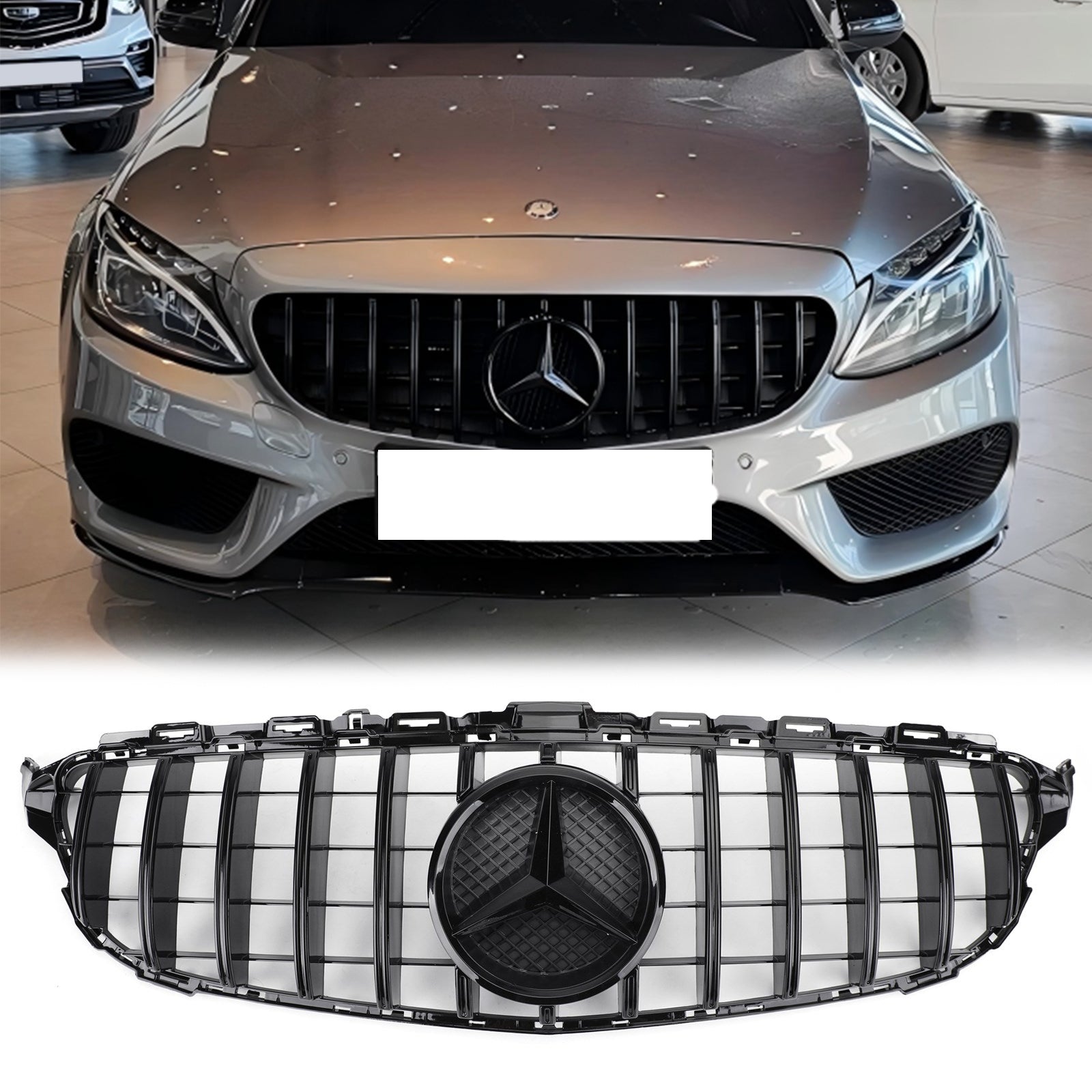 Reemplazo de parrilla de parachoques delantero estilo GTR para Mercedes Benz Clase C W205 C205 A205 C200/250/300/350/C43 2015-2018, color negro