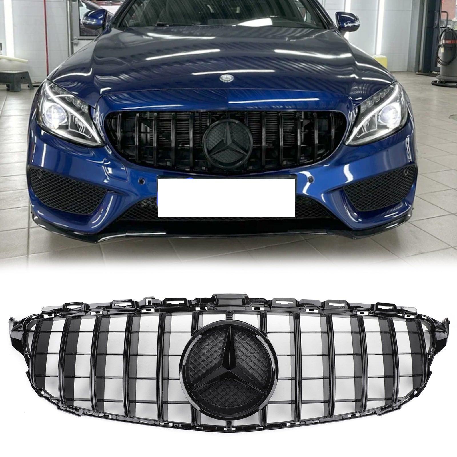 Mercedes Benz C-Class 2015 2016 2017 2018 W205 C205 GT Style Grille Front Bumper Glossy Black Grill