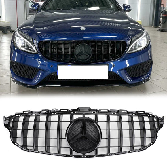 Mercedes Benz Classe C 2015-2018 W205 Grille de pare-chocs avant de remplacement de style GTR pour C205 A205 C200/250/300/350/C43, grille noire